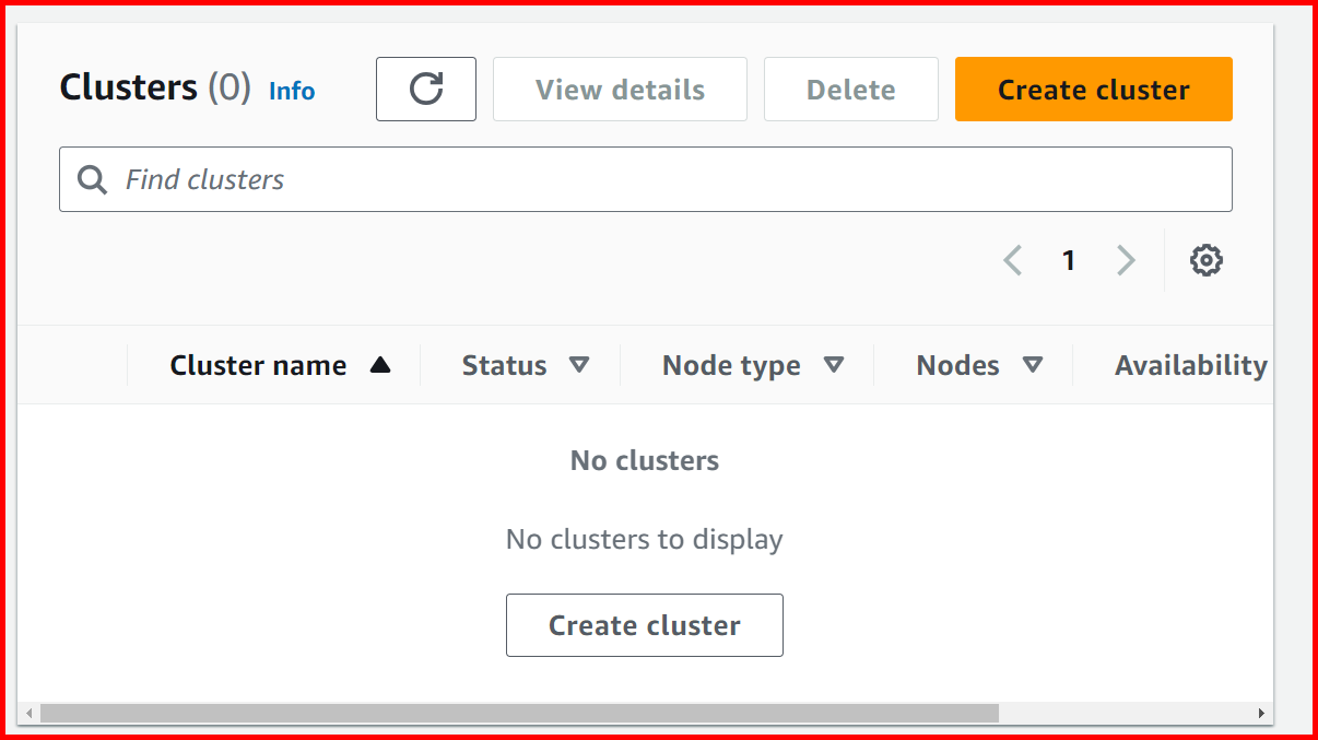 Picture showing the Create cluster button for creating the new cluster